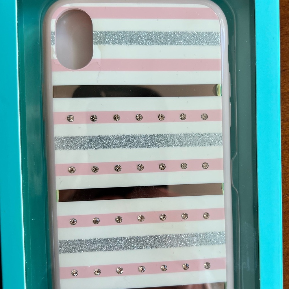 Kate Spade Stylish Pink and Silver Striped  Phone Case for IPhone XR